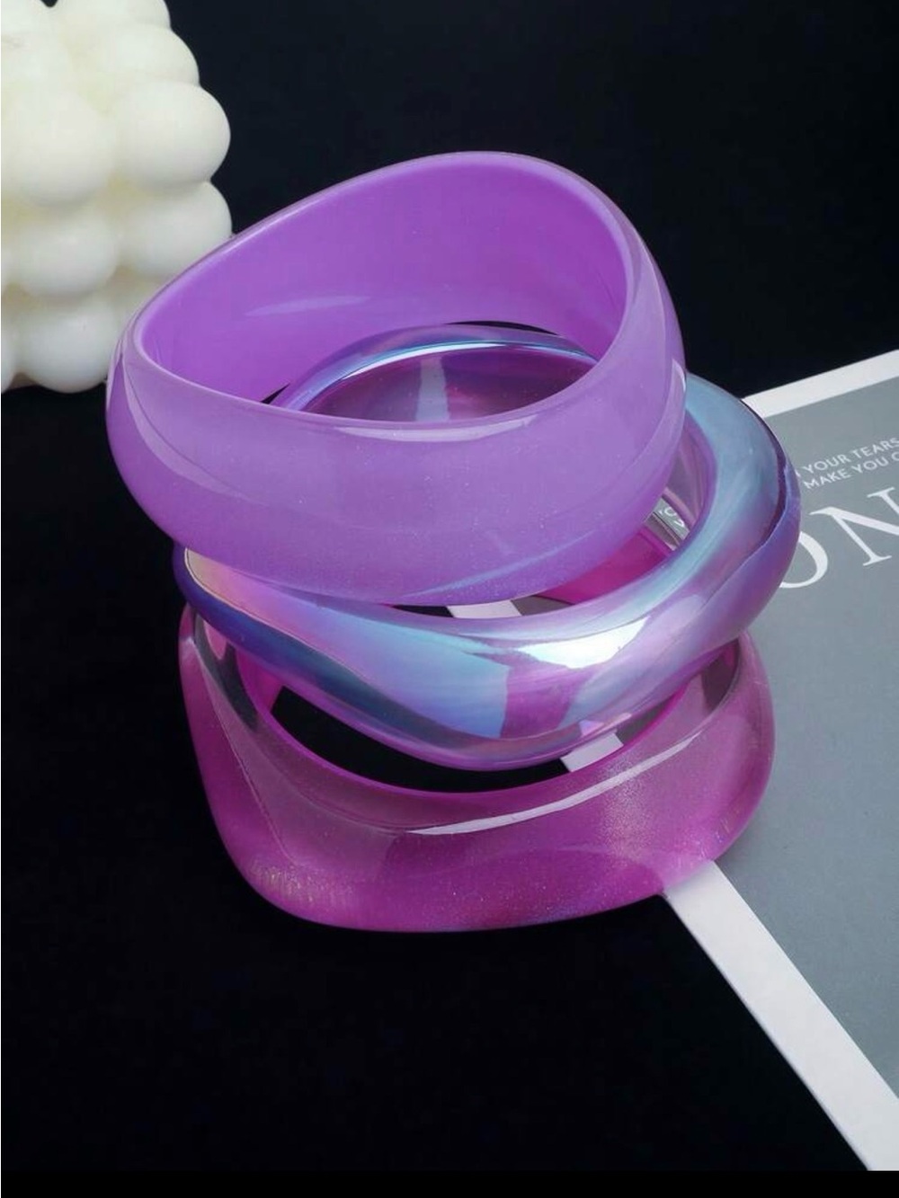 Set of Three Iridescent Purple Resin Bangles